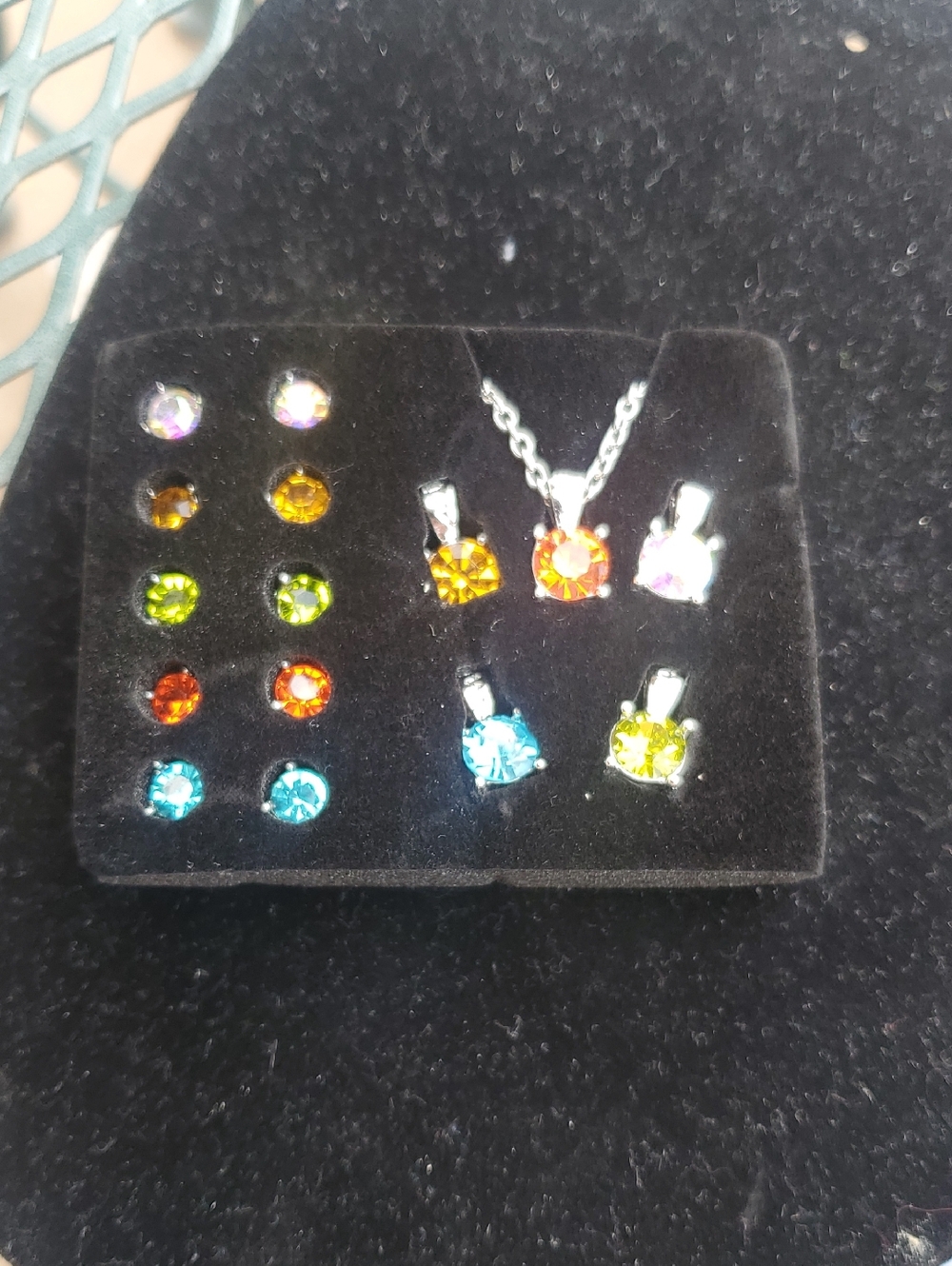 Multicolor Crystal Stud and Pendant Earring Set - Women Jewelry